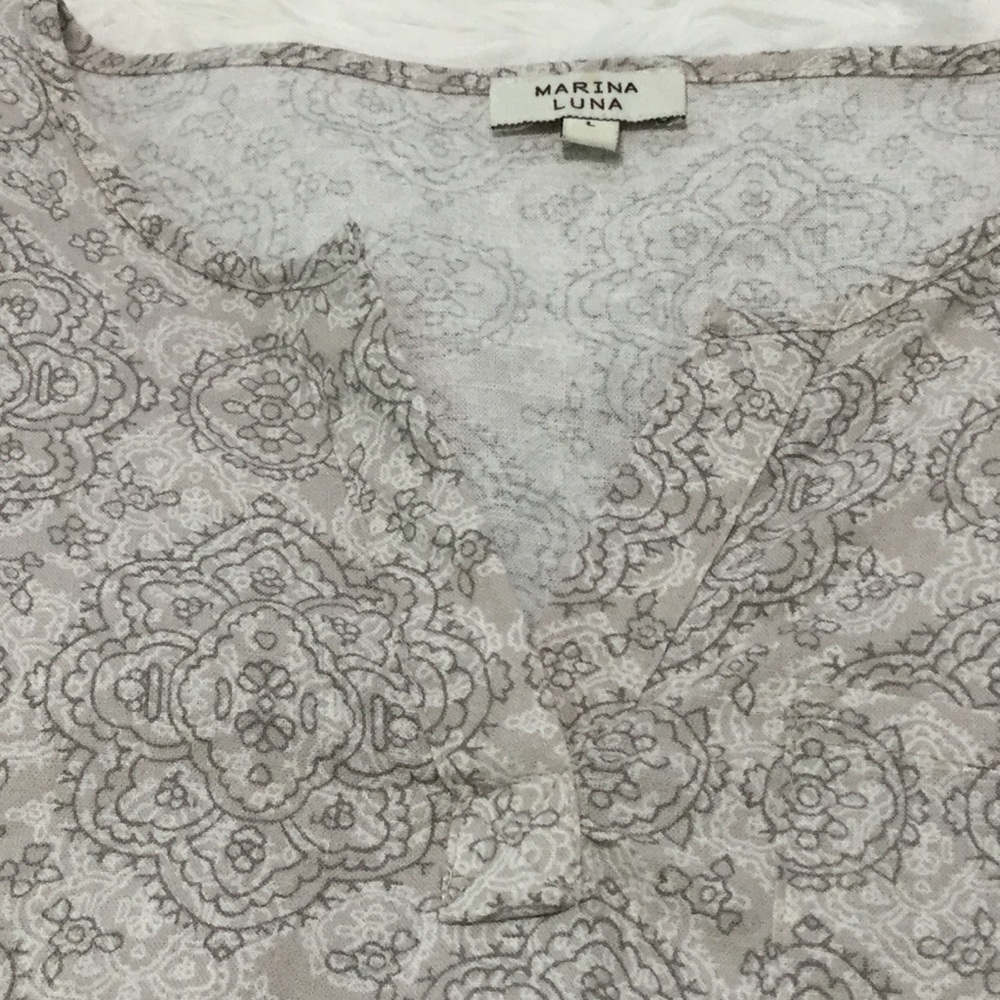 Marina Luna - Tan Print Pullover Blouse View 5